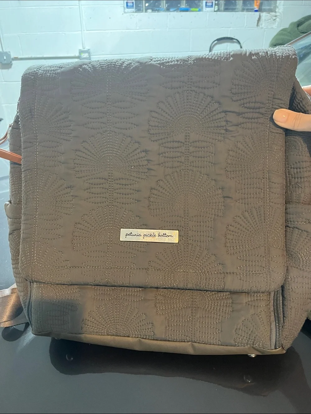 Petunia Pickle Bottom Quilted Charcoal Gray Backpack diaper bag